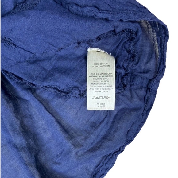 DKNY JEANS Women’s Size L Navy Blue Bat Wing Cotton Embroidered Blouse Flowy - Picture 6 of 10